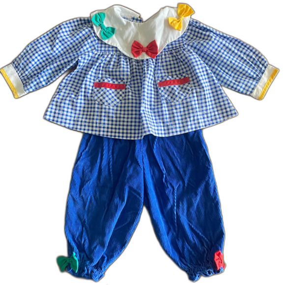 Vintage Blue Gingham Top & Corduroy Pants Outfit Girls' 18 Months - Picture 1 of 15